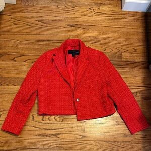 French Connection Cropped Red Tweed Blazer Jacket